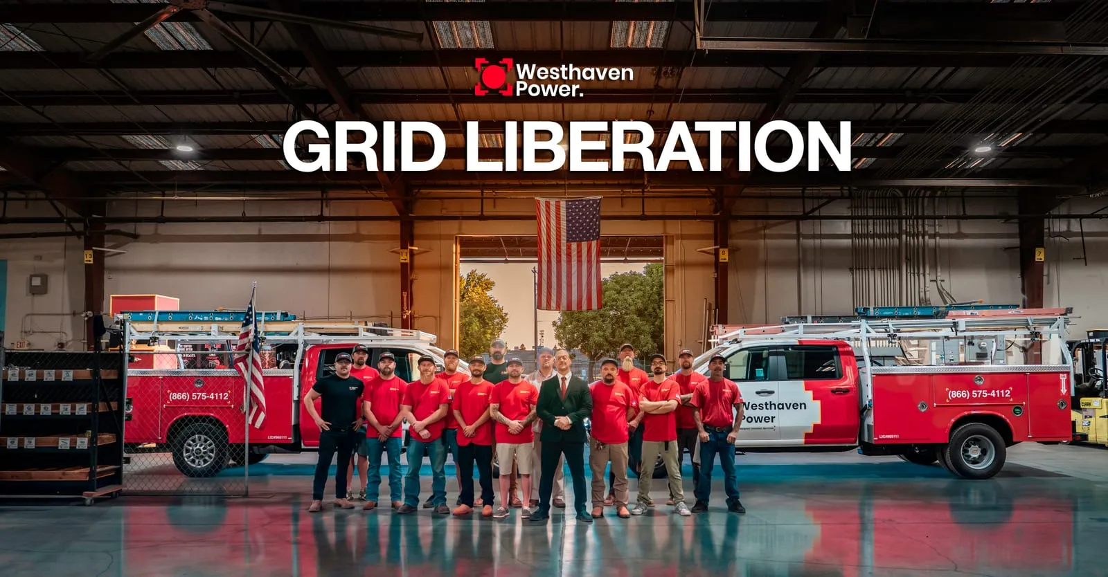 The Westhaven Power team with the company fleet inside the warehouse.